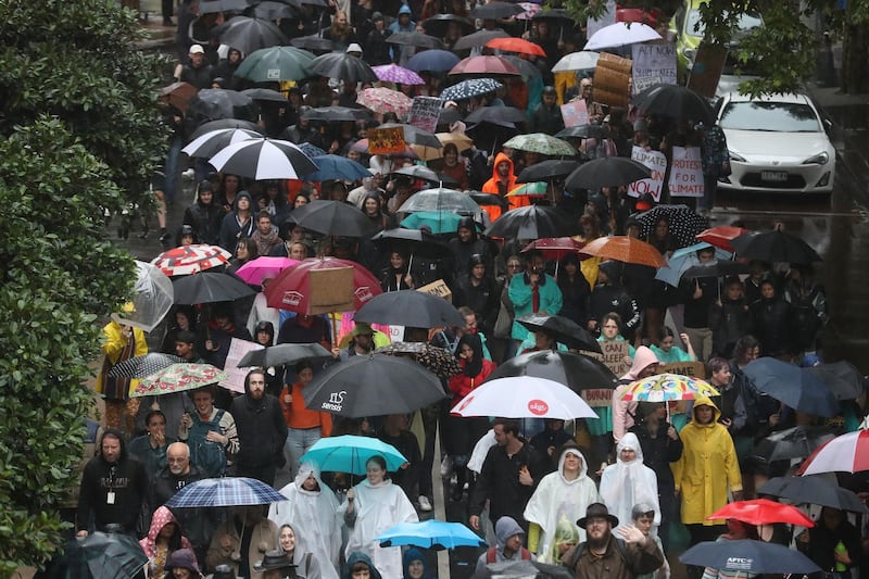 Protestors march through Melbourne. Getty Images