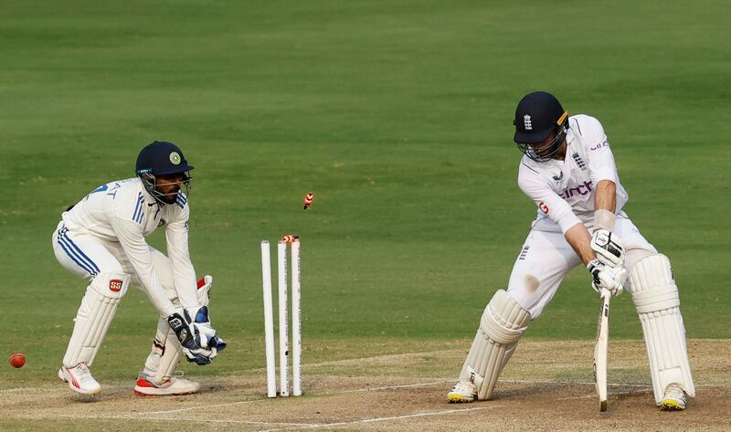 England batter Ben Foakes is bowled out by India's Axar Patel for 34. Reuters