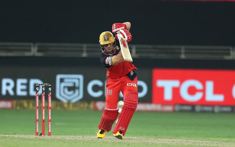 AB de Villiers of Royal Challengers Bangalore during match 3 of season 13 of the Dream 11 Indian Premier League (IPL) between Sunrisers Hyderabad and Royal Challengers Bangalore held at the Dubai International Cricket Stadium, Dubai in the United Arab Emirates on the 21st September 2020.  Photo by: Ron Gaunt  / Sportzpics for BCCI