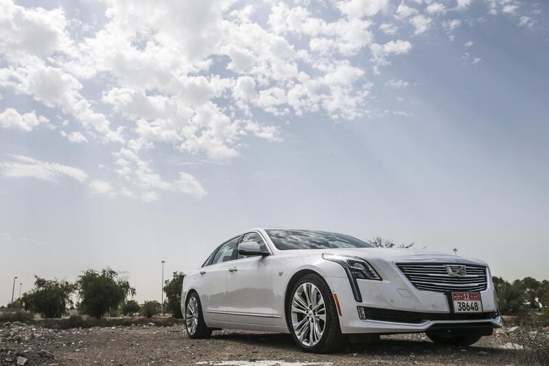 The 2017 Cadillac CT6 is packed with technology and driver aids, including a video display that can substitute for the rear-view mirror, plus massage seats front and rear. Mona Al Marzooqi / The National