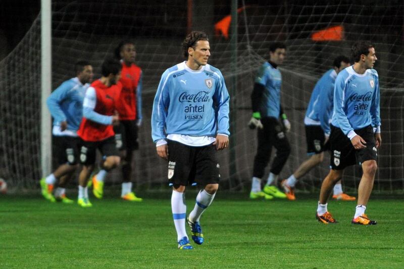 Uruguay national football team's Diego Forlan and teammates take part in a training session this week at the Metin Oktay Training Center in Istanbul prior to their qualifying match against Jordan in Amman. AFP

