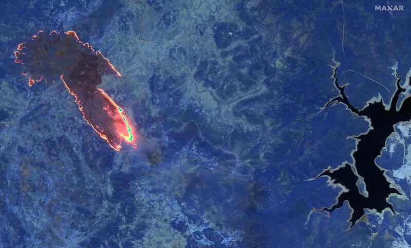 This satellite infrared image released by Maxar Technologies from January 4, 2020, shows wildfires in Kosciuszko National Park, Australia. AFP