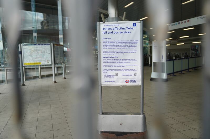 A public information notice at Stratford train station in east London. PA