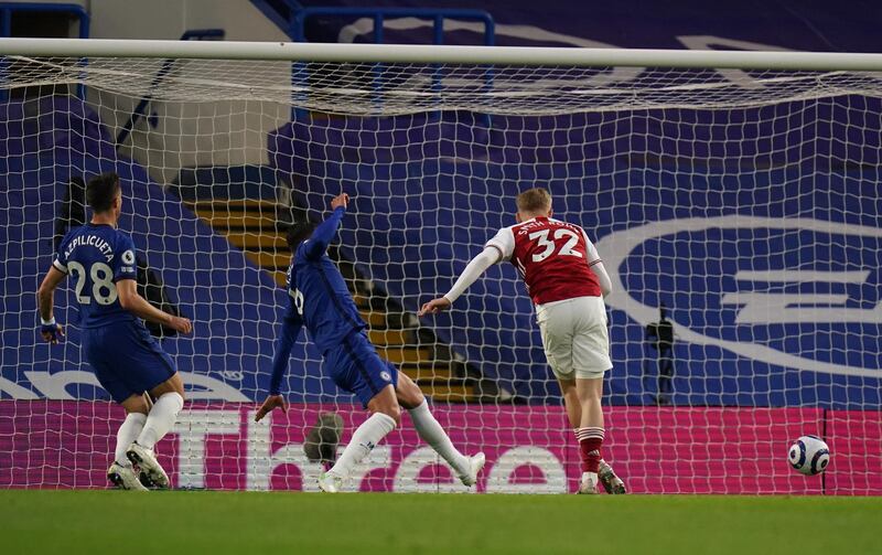 Arsenal's Emile Smith Rowe scores the opening goal. Reuters