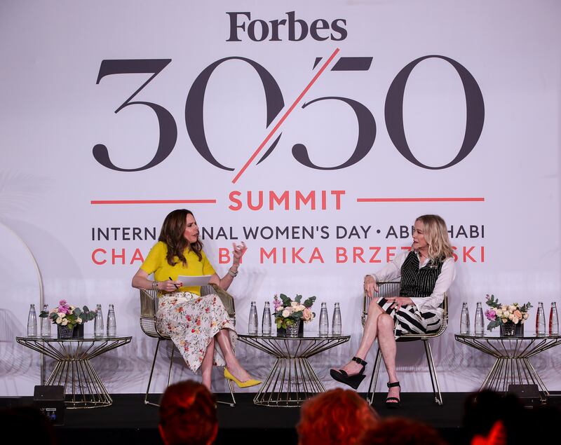 From left, Moira Forbes, executive vice president of Forbes Media, and Emmy-winning actress Catherine O’Hara at the summit