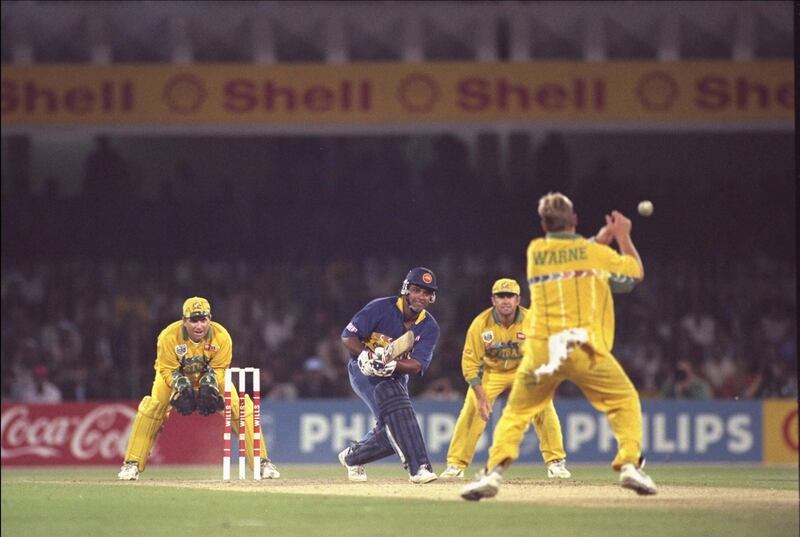 17 Mar 1996:  Shane Warne of Australia drops a catch off of Arjuna Ranatunga of Sri Lanka during the final of the cricket world cup in Lahore, Pakistan.                                              Mandatory Credit: Shaun Botterill/Allsport UK/Getty Images