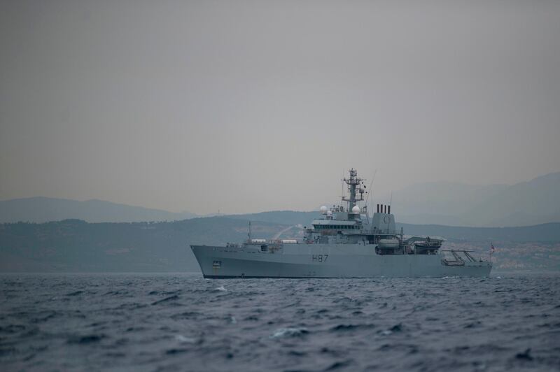 A British Royal Navy ship patrols near supertanker Grace 1.  AFP