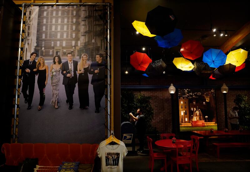 A portrait of the cast of 'Friends' hangs in the Central Perk Cafe set-up at the Warner Bros  Studio Tour Hollywood media preview.