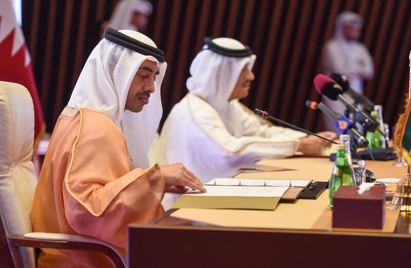 Sheikh Abdullah bin Zayed, Minister of Foreign Affairs and Sheikh Mohammed bin Abdul Rahman Al Thani, Foreign Minister of Qatar at the sixth session of the joint higher committee between the UAE and Qatar. Wam