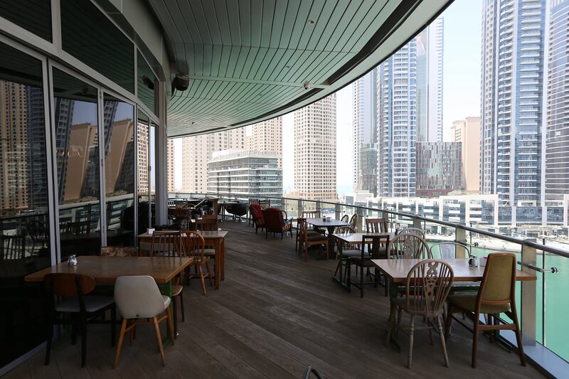 DUBAI , UNITED ARAB EMIRATES Ð April 30 , 2015 : Outside view of The Scene restaurant in Pier 7 in Dubai Marina in Dubai. ( Pawan Singh / The National ) For Arts & Life. Story by Stacie Overton Johnson *** Local Caption ***  PS3004- THE SCENE04.jpg