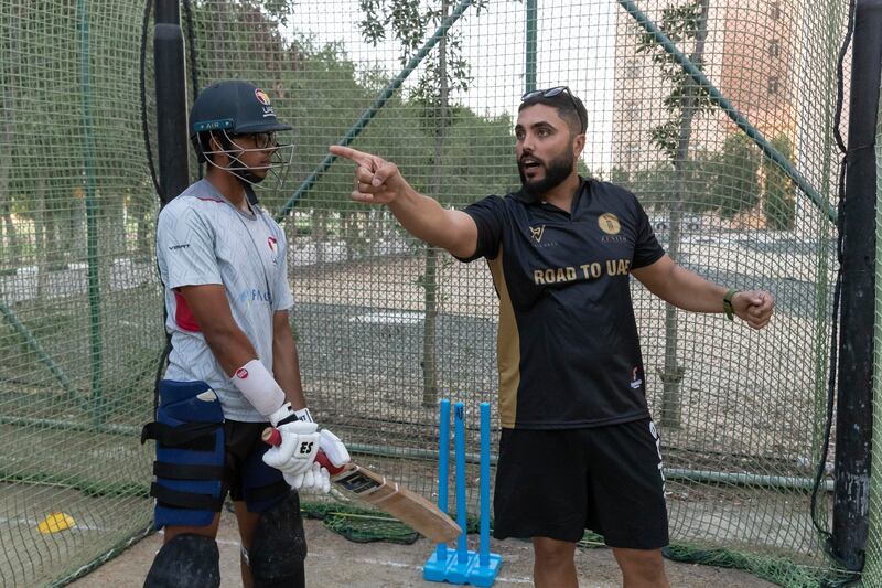 UAE cricketer Rameez Shahzad coaching at his new academy. Zenith Cricket Academy. Antonie Robertson / The National