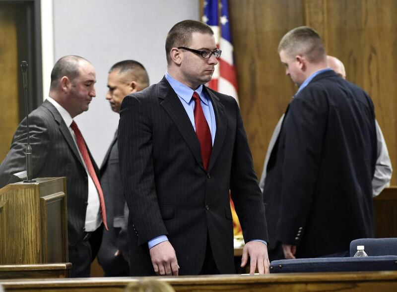 Former Marine Cpl Eddie Ray Routh stands during his capital murder trial. Routh, 27, was found guilty of murderingChris Kyle and his friend Chad Littlefield in 2013. Michael Ainsworth / The Dallas Morning News / AP Photo