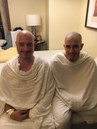 Saffet Abid Catovic and his son, Ismael, with shaved heads heads after completion of the Hajj rites Courtesy Saffet Abid Catovic