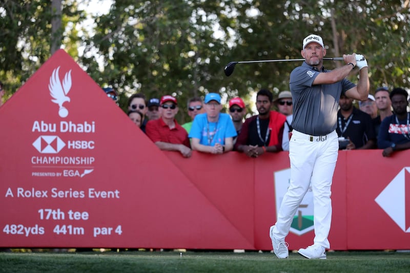 Abu Dhabi, United Arab Emirates - Reporter: Paul Radley and John McAuley: Lee Westwood tees off on the 17th hole on the 4th and final day of the Abu Dhabi HSBC Championships. Sunday, January 19th, 2020. Abu Dhabi Golf Club, Abu Dhabi. Chris Whiteoak / The National