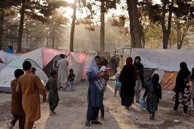 Displaced Afghan families at a makeshift shelter at Shahr-e Naw park, in Kabul, Afghanistan. Reuters.