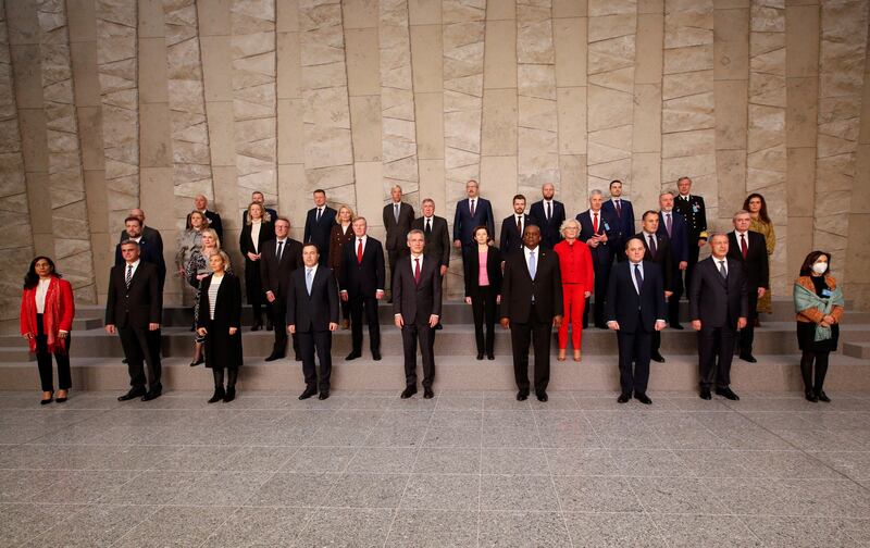 Nato defence ministers in Brussels, Belgium. The military alliance says Russia is still sending troops to the border with Ukraine, contradicting Moscow’s claims of a drawdown. Reuters