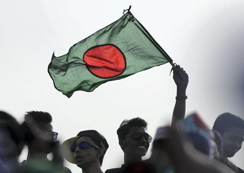 Abu Dhabi, United Arab Emirates - September 20, 2018: Bangladesh fans during the game between Bangladesh and Afghanistan in the Asia cup. Th, September 20th, 2018 at Zayed Cricket Stadium, Abu Dhabi. Chris Whiteoak / The National