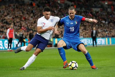 Soccer Football - International Friendly - England vs Italy - Wembley Stadium, London, Britain - March 27, 2018   England's Alex Oxlade-Chamberlain in action with Italy's Leonardo Bonucci      Action Images via Reuters/Carl Recine