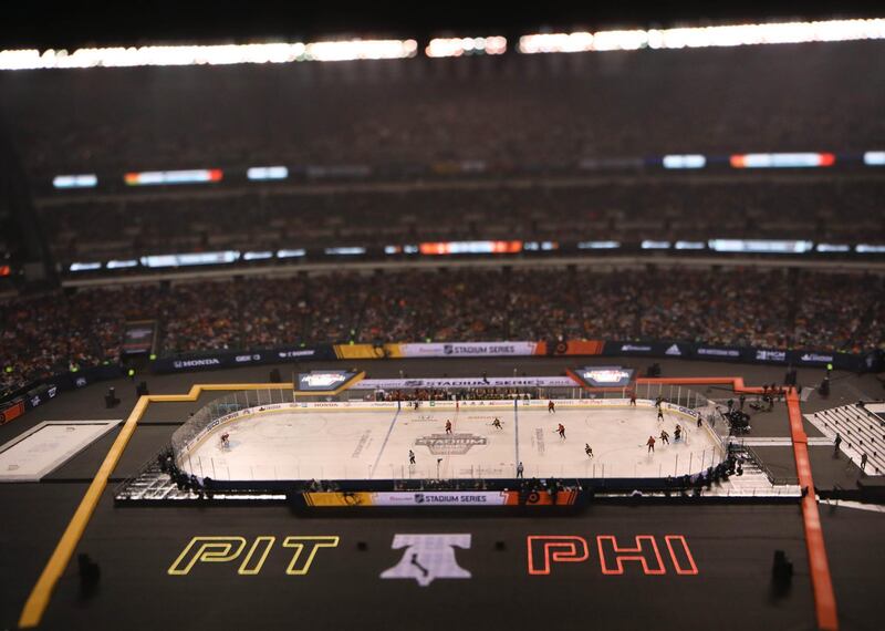 A general view of the ice rink during an NHL ice hockey game between the Pittsburgh Penguins and Philadelphia Flyers in Philadelphia. Reuters