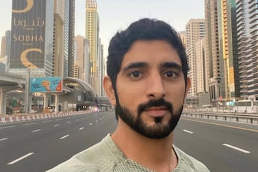 Dubai's Crown Prince, Sheikh Hamdan bin Mohammed, snaps a selfie before joining participants for the Dubai Run, part of the Dubai Fitness Challenge. Courtesy faz3 / Instagram