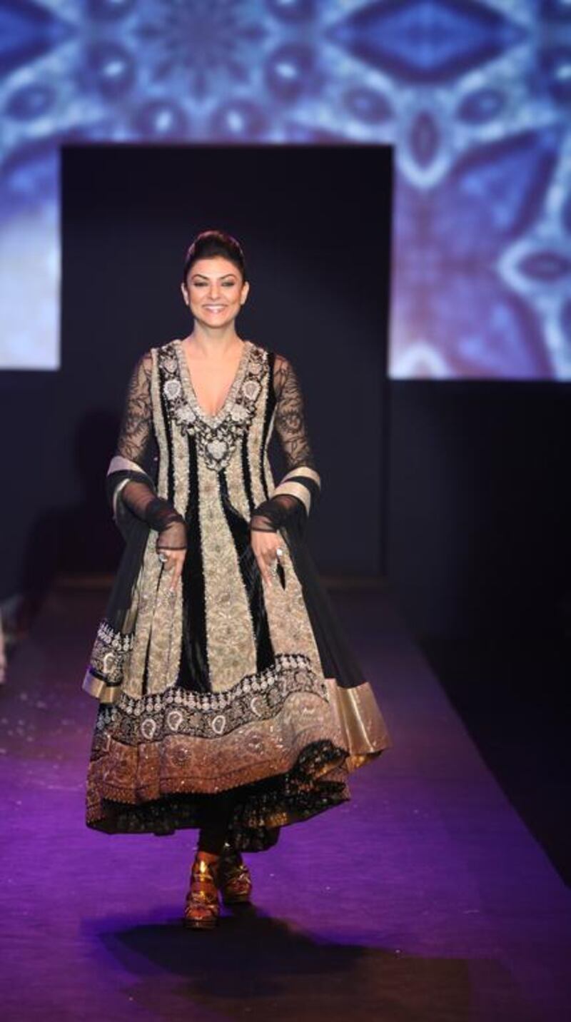 Sushmita Sen models at a Ritu Kumar show. Courtesy Ritu Kumar