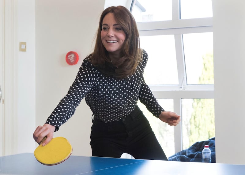 The Duchess of Cambridge tried her hand at table tennis during a visit to Savannah House, a residential facility run by social justice charity Extern, in County Kildare, Ireland. Reuters