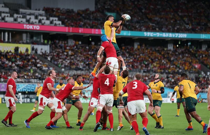 Australia's Rory Arnold wins a lineout at the Tokyo Stadium. PA