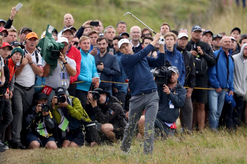SOUTHPORT, ENGLAND - JULY 23:  Jordan Spieth of the United States hits his second  shot on the 17th hole during the final round of the 146th Open Championship at Royal Birkdale on July 23, 2017 in Southport, England.  (Photo by Christian Petersen/Getty Images)