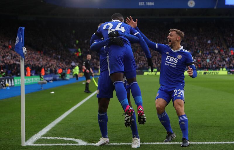 Nampalys Mendy after levelling for Leicester. AFP