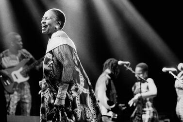 Miriam Makeba, vocal, performs on May 28,1996 at the Melkweg in Amsterdam, the Netherlands. Frans Schellekens / Redferns / Getty Images