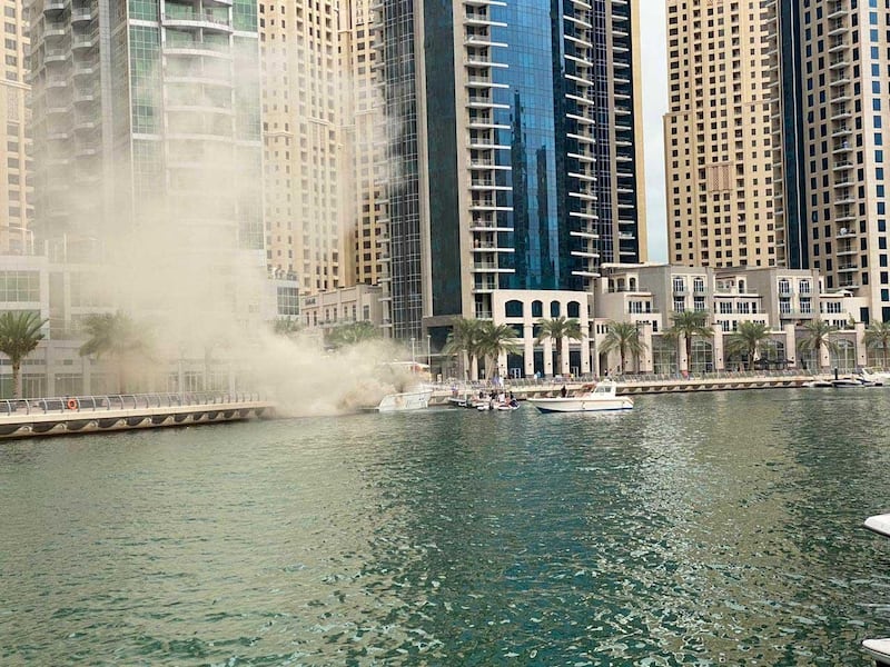 A yacht of fire in Dubai Marina. Rory Reynolds / The National