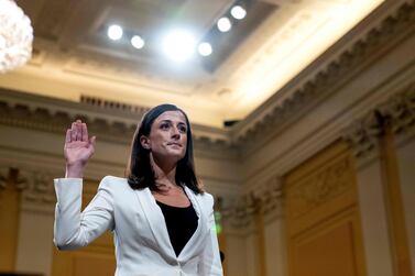 Cassidy Hutchinson, a top aide to former White House Chief of Staff Mark Meadows, is sworn in during the sixth hearing by the House Select Committee to Investigate the January 6th Attack on the US Capitol, in the Cannon House Office Building in Washington, DC, on June 28, 2022.  (Photo by Stefani Reynolds  /  AFP)