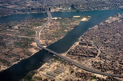 An aerial view of Cairo showing the 'Tahya Masr' (Long Live Egypt) overpass on the Nile. AFP