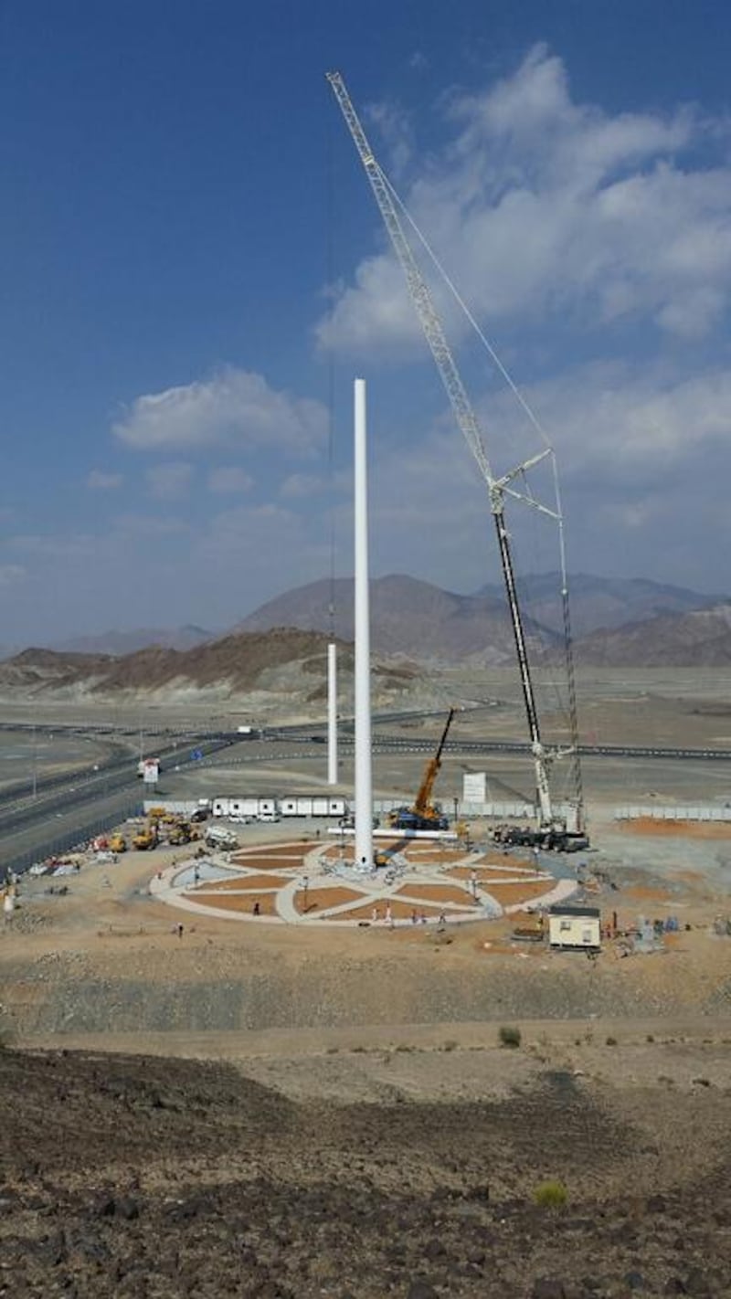 One of the two flagpoles in Fujairah and Umm Al Quwain nears completion.