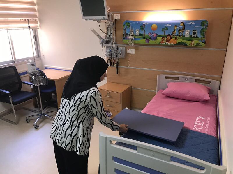 Gazan social worker Nermeen Alhaj at the new child cancer department. Nagham Mohanna