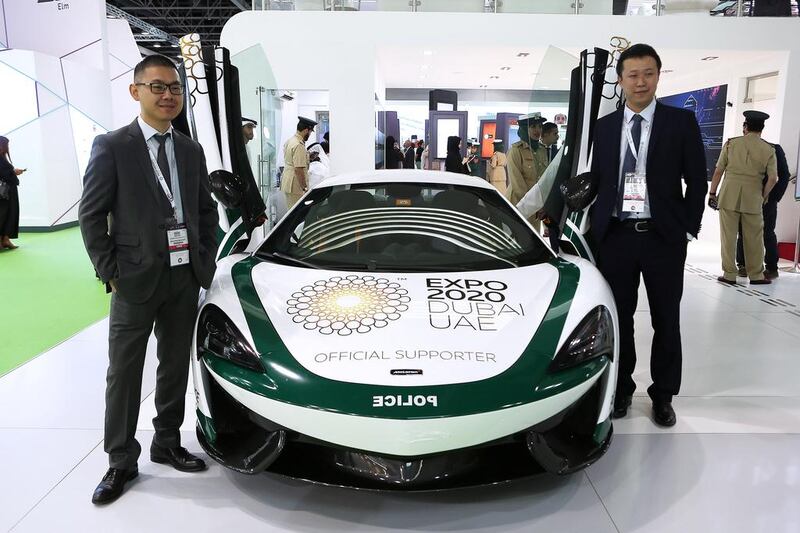 The Dubai Police car is one of the favourite attractions at the Gitex Technology Week. Pawan Singh / The National