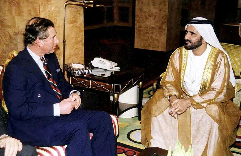 Prince Charles meets Sheikh Mohammed bin Rashid in Dubai in 1999, when the Ruler was Crown Prince of Dubai. Wam