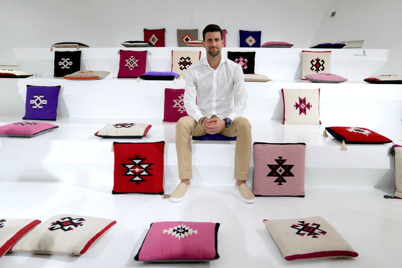 Novak Djokovic visits the Serbian pavilion at Expo 2020 Dubai.  AP