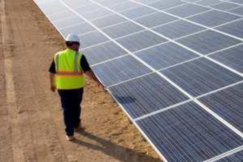 suntech solar panels at the Masdar 10 megawatt power plant *** Local Caption ***  IMG_2680.jpg