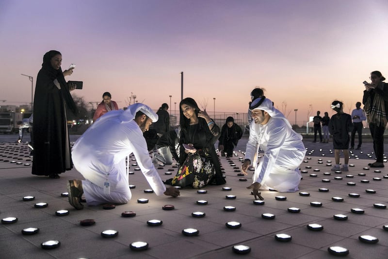 ABU DHABI, UNITED ARAB EMIRATES - JANUARY 9, 2019. 

Volunteers set up a 20mx20m light installation, comprised of 2,000 solar lanterns, arranged to reveal the Zayed Sustainability Prize logo.

Following a month-long, five-country, transcontinental journey, the Zayed Sustainability Prizes Guiding Light campaign arrived to Abu Dhabi today. 

(Photo by Reem Mohammed/The National)

Reporter: 
Section:  NA