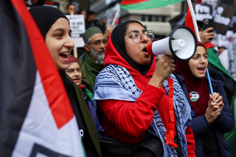 A demonstrator at a protest in solidarity with Palestinians, in London. Reuters