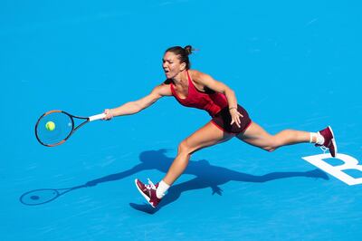 BEIJING, CHINA - OCTOBER 06:  Simona Halep of Romania returns a shot during the Women's singles Quarterfinals match against Daria Kasatkina of Russia on day seven of 2017 China Open at the China National Tennis Centre on October 6, 2017 in Beijing, China.  (Photo by Lintao Zhang/Getty Images)