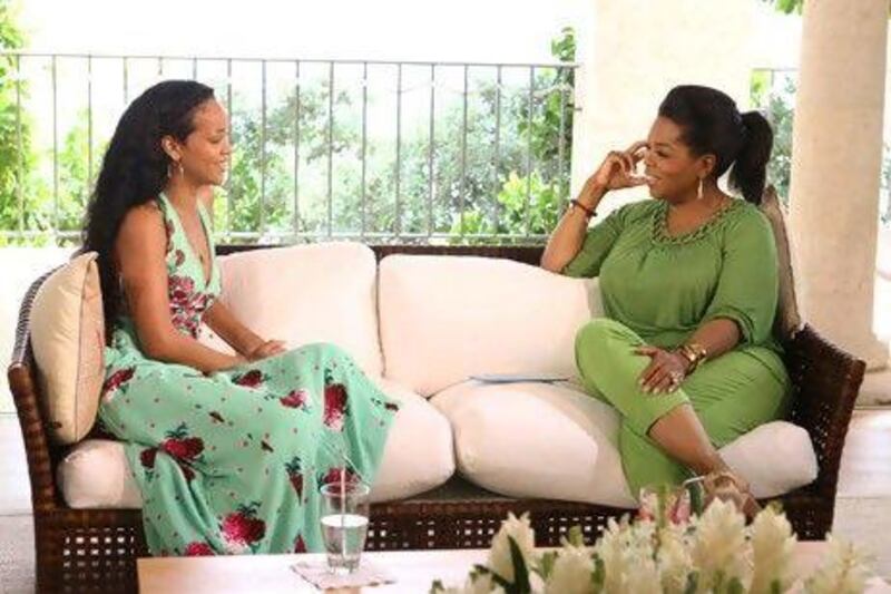 Rihanna, left, with Oprah Winfrey during an interview for 'Oprah's Next Chapter'. AP