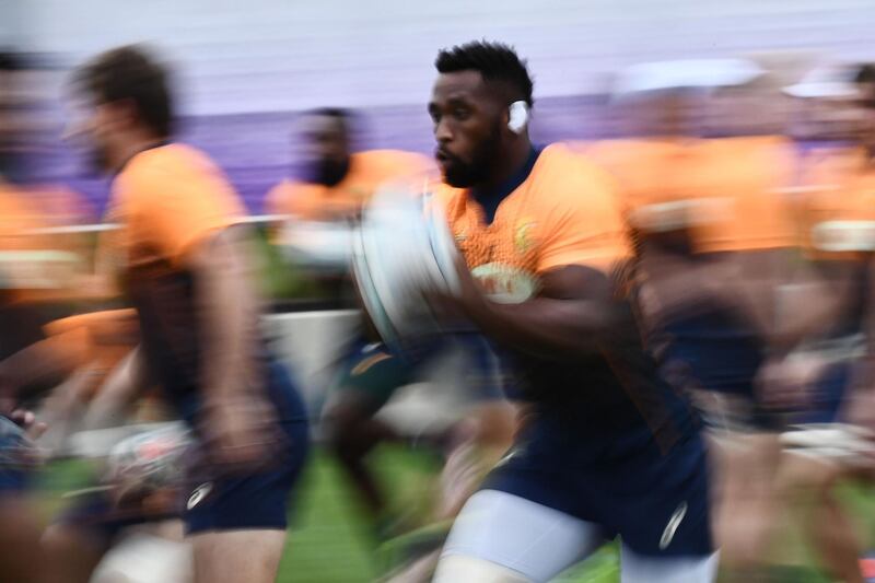 South Africa's flanker Siya Kolisi takes part in a training session Fuchu Asahi Football Park in Tokyo ahead of their Japan 2019 Rugby World Cup semi-final against Wales. AFP