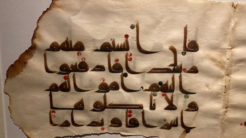 The first section of the exhibition emphasises the calligraphic variations of the Kufic script. Razmig Bedirian / The National