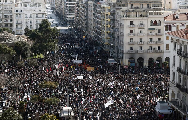Protesters in Thessaloniki, northern Greece, on March 8. EPA