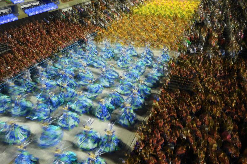 Members of the Grande Rio samba school perform during the first night of Rio's carnival parade. AFP