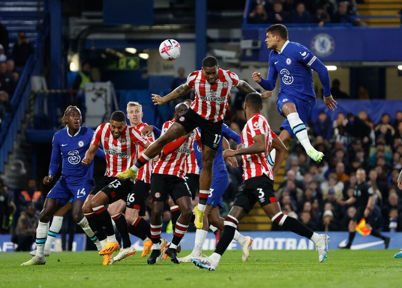 Chelsea's Thiago Silva misses a chance to score. Reuters