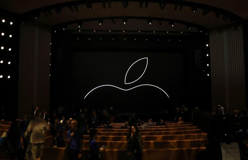 Attendees start to fill the seats before the Apple event. Getty