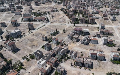 A photo taken with a drone shows a view of the city center after some wreckage were cleaned in Hatay, Turkey. EPA